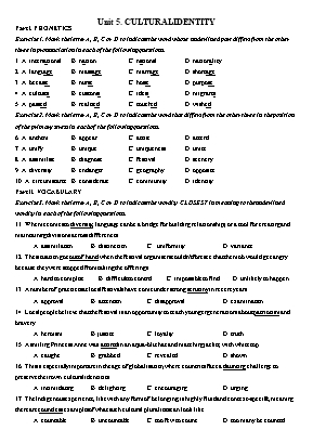 Bài tập Tiếng Anh Khối 12 - Unit 5 Cultural identity